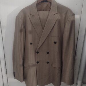 YND Slim Fit Double-Breasted Pinstripe Suit, Khaki 3XL, ALTERED CUFFS & LEGS